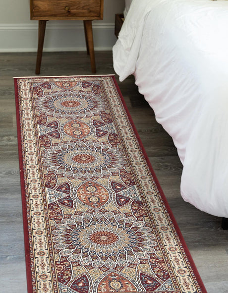 Burgundy 2' 11 x 13' 1 Narenj Runner Area Rug 85% Polypropylene & 15% Polyester Traditional Classic Carpet for Living, Dining, Bedrooms, Office for Sale at Rug Engine