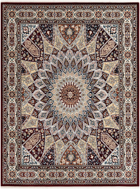 Burgundy 7' 10 x 10' Narenj Rectangle Area Rug 85% Polypropylene & 15% Polyester Traditional Classic Carpet for Living, Dining, Bedrooms, Office for Sale at Rug Engine