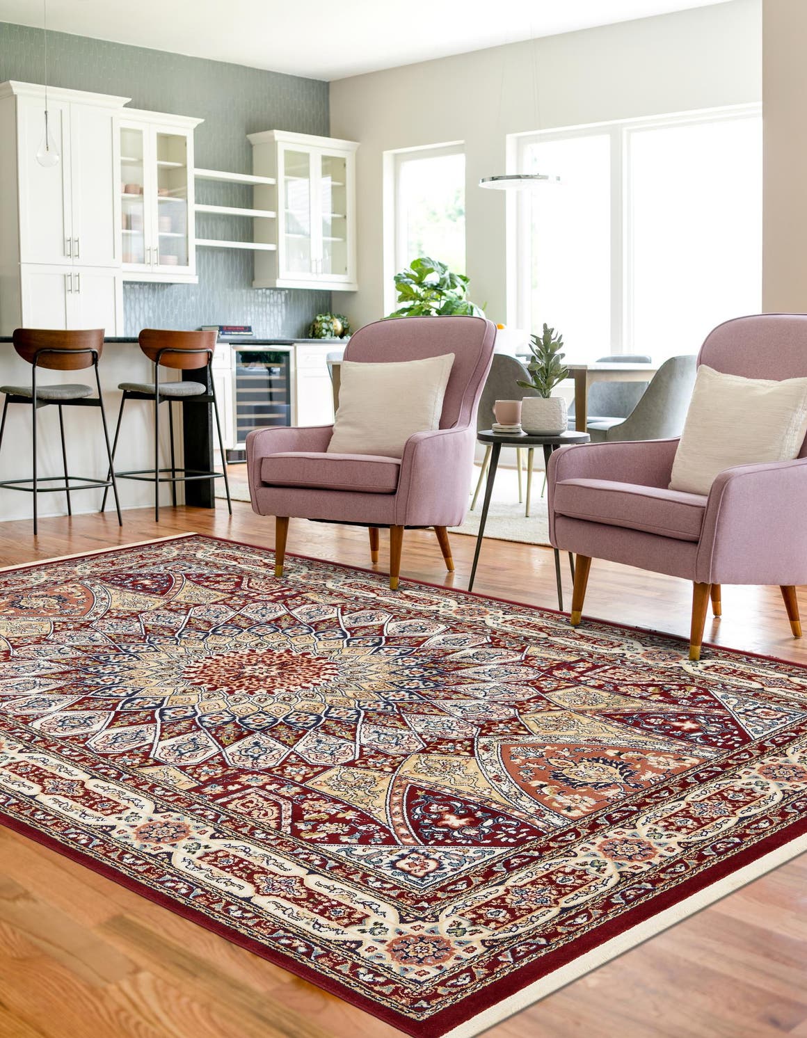 Burgundy 3' 1 x 5' 3 Narenj Rectangle Area Rug 85% Polypropylene & 15% Polyester Traditional Classic Carpet for Living, Dining, Bedrooms, Office for Sale at Rug Engine