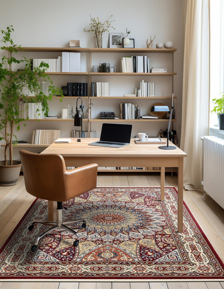 Burgundy 7' 10 x 10' Narenj Rectangle Area Rug 85% Polypropylene & 15% Polyester Traditional Classic Carpet for Living, Dining, Bedrooms, Office for Sale at Rug Engine