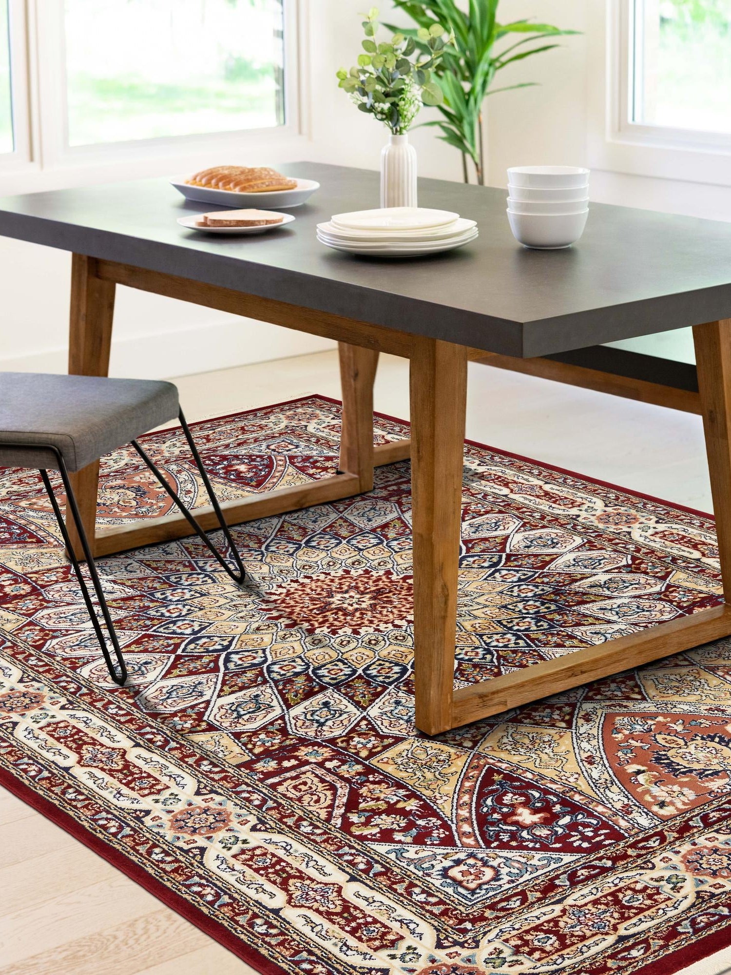 Burgundy 10' x 13' Narenj Rectangle Area Rug 85% Polypropylene & 15% Polyester Traditional Classic Carpet for Living, Dining, Bedrooms, Office for Sale at Rug Engine
