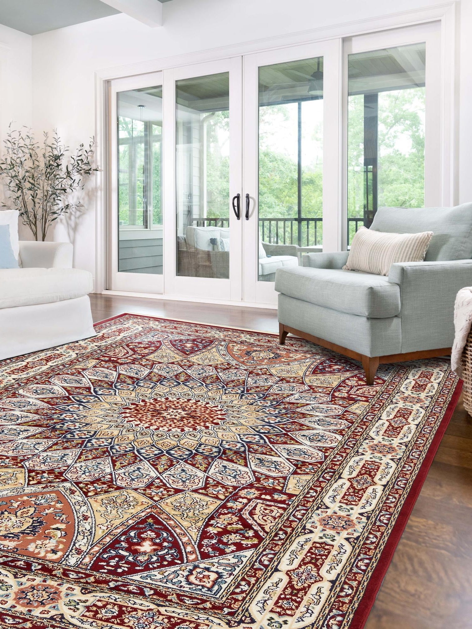 Burgundy 10' x 13' Narenj Rectangle Area Rug 85% Polypropylene & 15% Polyester Traditional Classic Carpet for Living, Dining, Bedrooms, Office for Sale at Rug Engine
