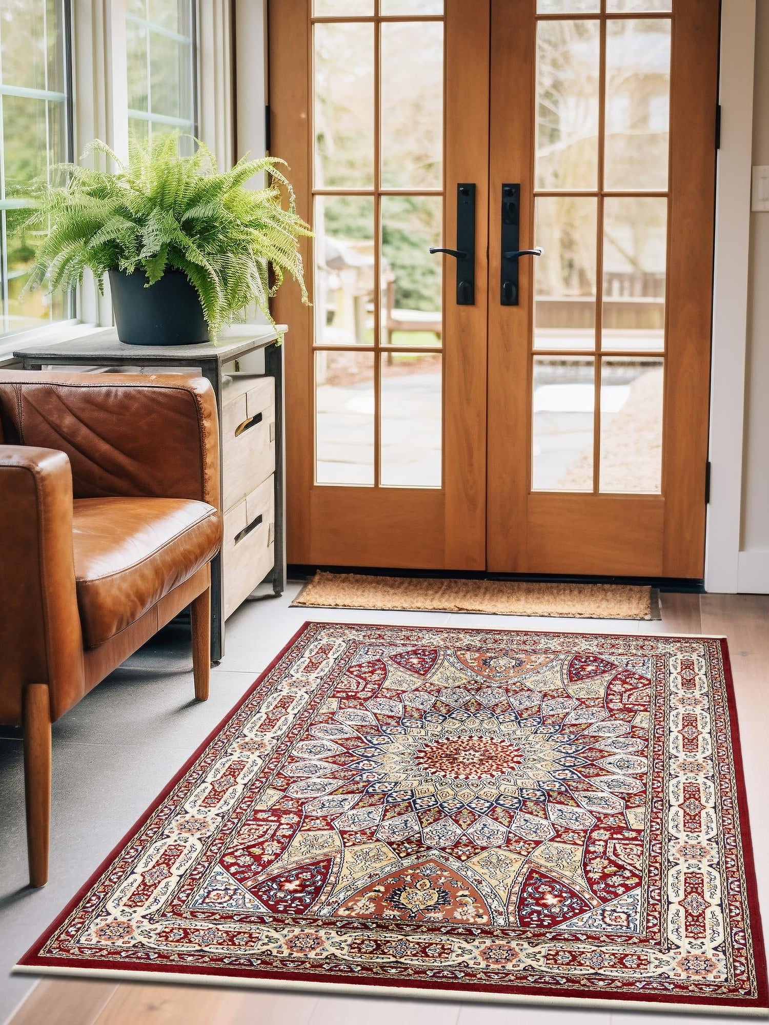 Burgundy 10' x 13' Narenj Rectangle Area Rug 85% Polypropylene & 15% Polyester Traditional Classic Carpet for Living, Dining, Bedrooms, Office for Sale at Rug Engine