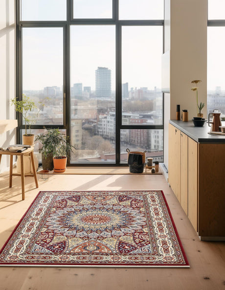 Burgundy 3' 1 x 5' 3 Narenj Rectangle Area Rug 85% Polypropylene & 15% Polyester Traditional Classic Carpet for Living, Dining, Bedrooms, Office for Sale at Rug Engine