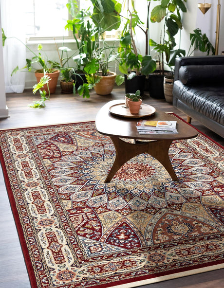 Burgundy 3' 1 x 5' 3 Narenj Rectangle Area Rug 85% Polypropylene & 15% Polyester Traditional Classic Carpet for Living, Dining, Bedrooms, Office for Sale at Rug Engine