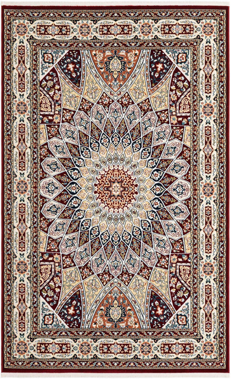 Burgundy 5' 3 x 8' Narenj Rectangle Area Rug 85% Polypropylene & 15% Polyester Traditional Classic Carpet for Living, Dining, Bedrooms, Office for Sale at Rug Engine
