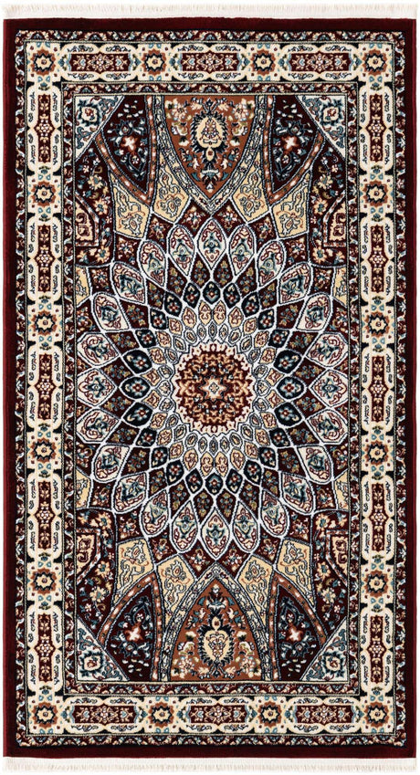 Burgundy 3' 1 x 5' 3 Narenj Rectangle Area Rug 85% Polypropylene & 15% Polyester Traditional Classic Carpet for Living, Dining, Bedrooms, Office for Sale at Rug Engine