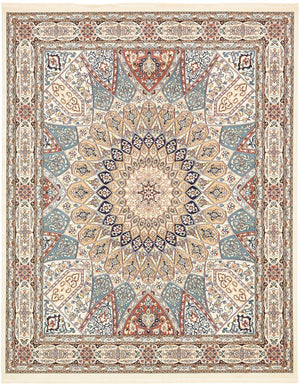 Ivory 7' 10 x 10' Narenj Rectangle Area Rug 85% Polypropylene & 15% Polyester Traditional Classic Carpet for Living, Dining, Bedrooms, Office for Sale at Rug Engine