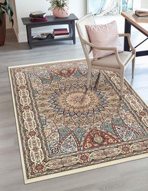 Ivory 7' 10 x 10' Narenj Rectangle Area Rug 85% Polypropylene & 15% Polyester Traditional Classic Carpet for Living, Dining, Bedrooms, Office for Sale at Rug Engine