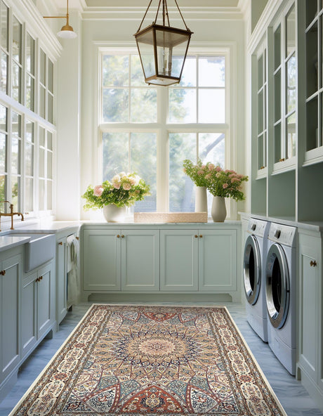 Ivory 7' 10 x 10' Narenj Rectangle Area Rug 85% Polypropylene & 15% Polyester Traditional Classic Carpet for Living, Dining, Bedrooms, Office for Sale at Rug Engine