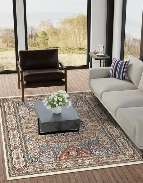 Ivory 10' x 13' Narenj Rectangle Area Rug 85% Polypropylene & 15% Polyester Traditional Classic Carpet for Living, Dining, Bedrooms, Office for Sale at Rug Engine