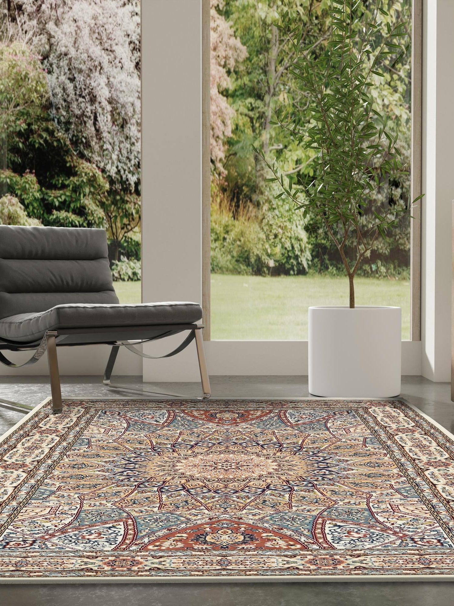 Ivory 7' 10 x 10' Narenj Rectangle Area Rug 85% Polypropylene & 15% Polyester Traditional Classic Carpet for Living, Dining, Bedrooms, Office for Sale at Rug Engine