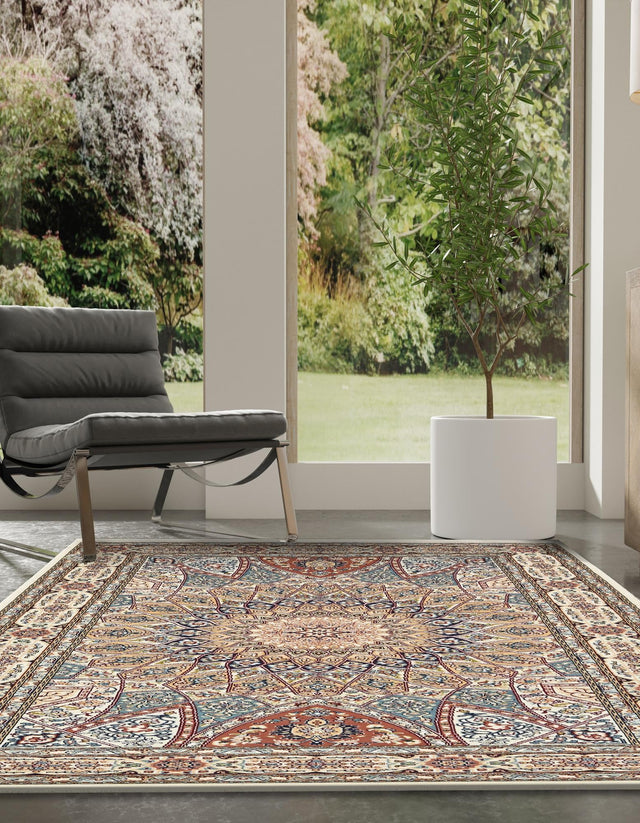 Ivory 7' 10 x 10' Narenj Rectangle Area Rug 85% Polypropylene & 15% Polyester Traditional Classic Carpet for Living, Dining, Bedrooms, Office for Sale at Rug Engine