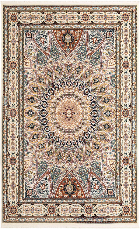 Ivory 5' 3 x 8' Narenj Rectangle Area Rug 85% Polypropylene & 15% Polyester Traditional Classic Carpet for Living, Dining, Bedrooms, Office for Sale at Rug Engine