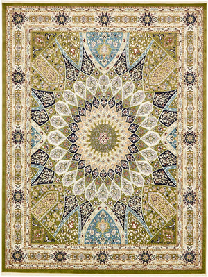 Green 10' x 13' Narenj Rectangle Area Rug 85% Polypropylene & 15% Polyester Traditional Classic Carpet for Living, Dining, Bedrooms, Office for Sale at Rug Engine