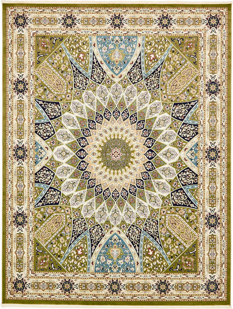 Green 10' x 13' Narenj Rectangle Area Rug 85% Polypropylene & 15% Polyester Traditional Classic Carpet for Living, Dining, Bedrooms, Office for Sale at Rug Engine