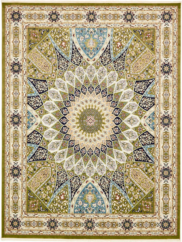 Green 10' x 13' Narenj Rectangle Area Rug 85% Polypropylene & 15% Polyester Traditional Classic Carpet for Living, Dining, Bedrooms, Office for Sale at Rug Engine