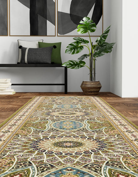 Green 2' 11 x 13' 1 Narenj Runner Area Rug 85% Polypropylene & 15% Polyester Traditional Classic Carpet for Living, Dining, Bedrooms, Office for Sale at Rug Engine