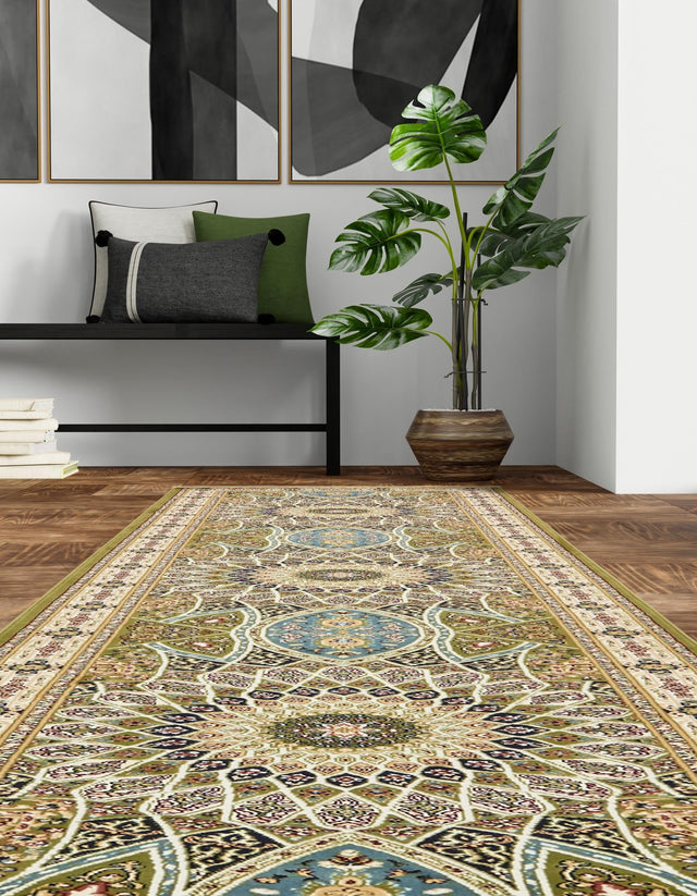 Green 2' 11 x 13' 1 Narenj Runner Area Rug 85% Polypropylene & 15% Polyester Traditional Classic Carpet for Living, Dining, Bedrooms, Office for Sale at Rug Engine