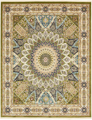 Green 7' 10 x 10' Narenj Rectangle Area Rug 85% Polypropylene & 15% Polyester Traditional Classic Carpet for Living, Dining, Bedrooms, Office for Sale at Rug Engine