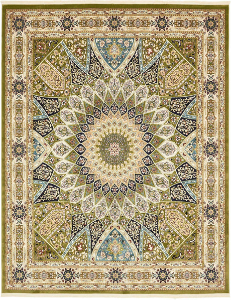 Green 7' 10 x 10' Narenj Rectangle Area Rug 85% Polypropylene & 15% Polyester Traditional Classic Carpet for Living, Dining, Bedrooms, Office for Sale at Rug Engine