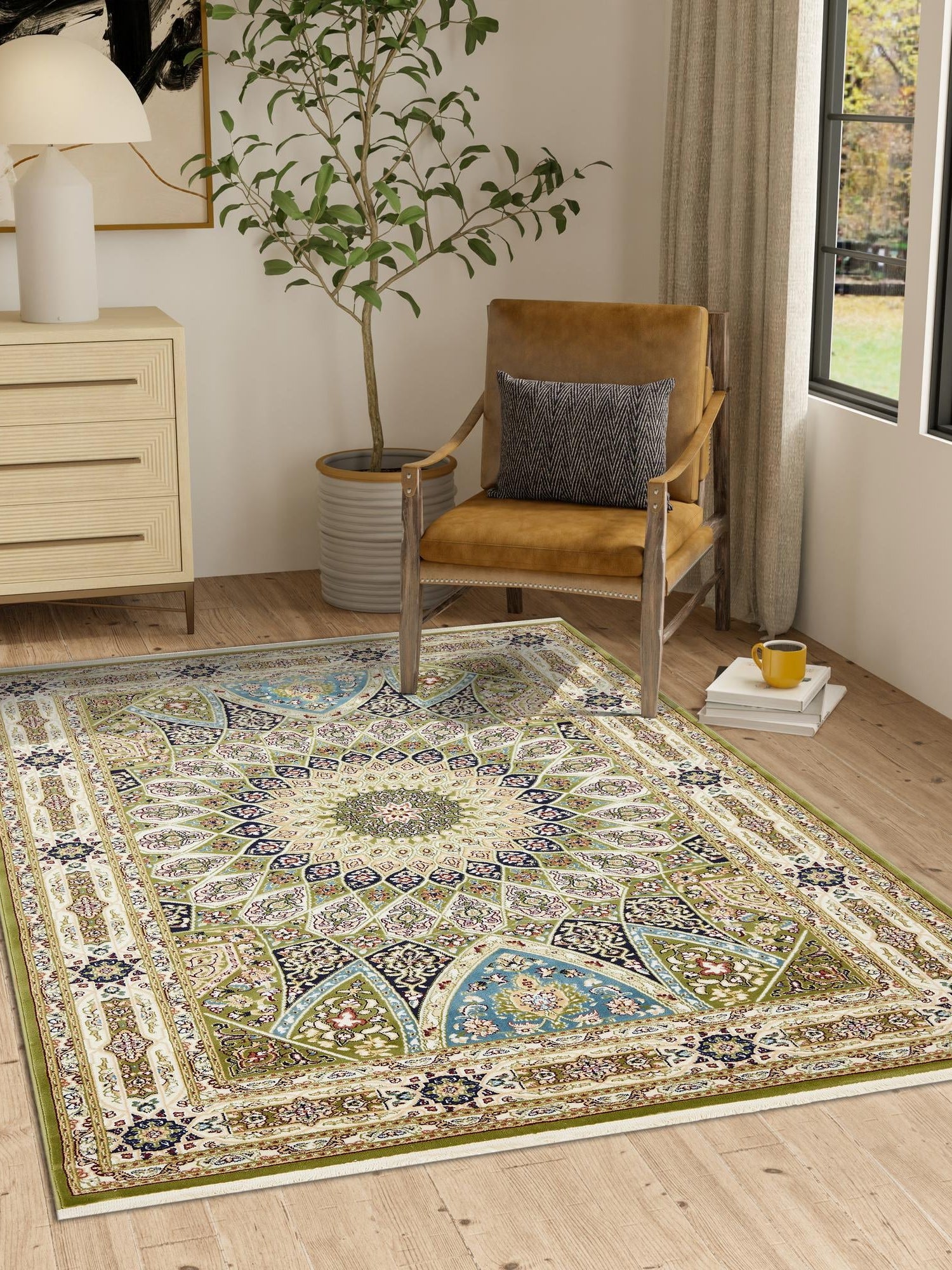 Green 3' 1 x 5' 3 Narenj Rectangle Area Rug 85% Polypropylene & 15% Polyester Traditional Classic Carpet for Living, Dining, Bedrooms, Office for Sale at Rug Engine