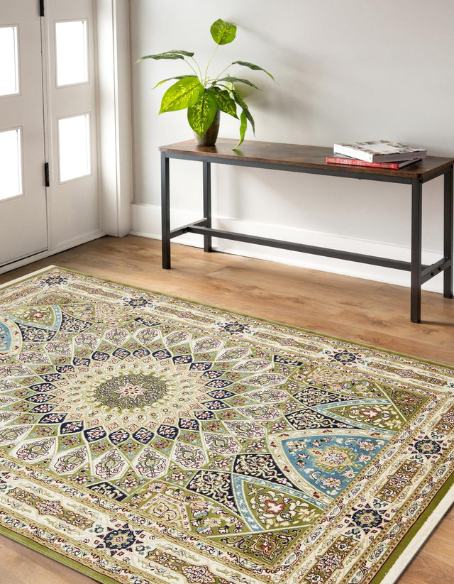 Green 7' 10 x 10' Narenj Rectangle Area Rug 85% Polypropylene & 15% Polyester Traditional Classic Carpet for Living, Dining, Bedrooms, Office for Sale at Rug Engine