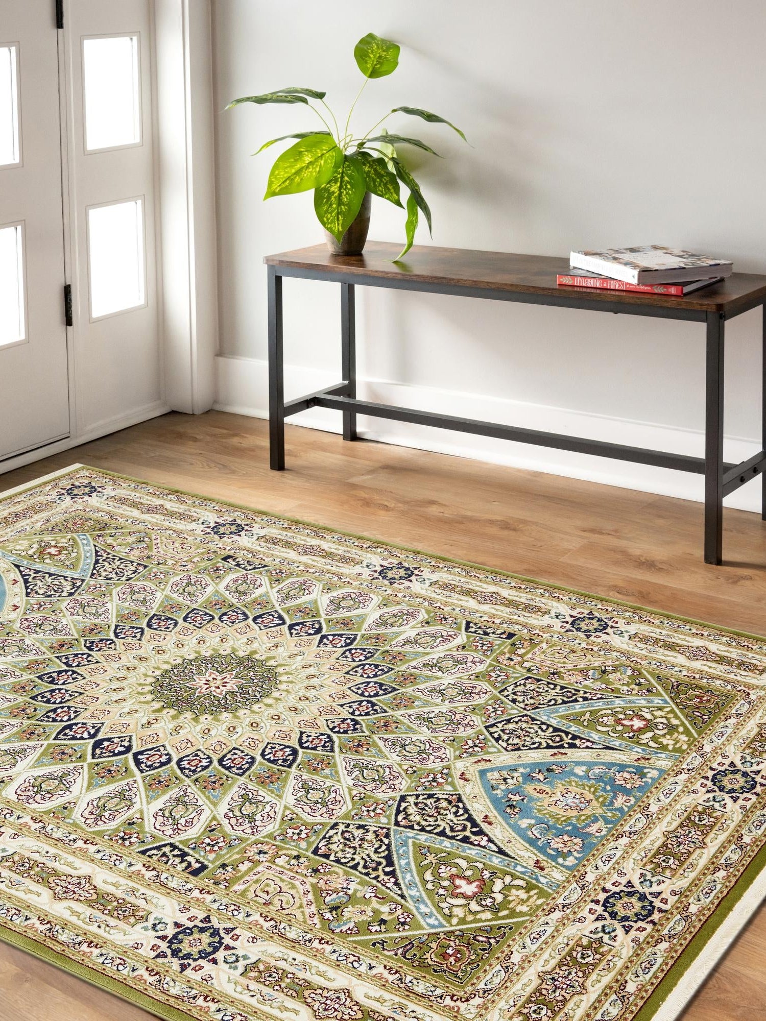 Green 5' 3 x 8' Narenj Rectangle Area Rug 85% Polypropylene & 15% Polyester Traditional Classic Carpet for Living, Dining, Bedrooms, Office for Sale at Rug Engine