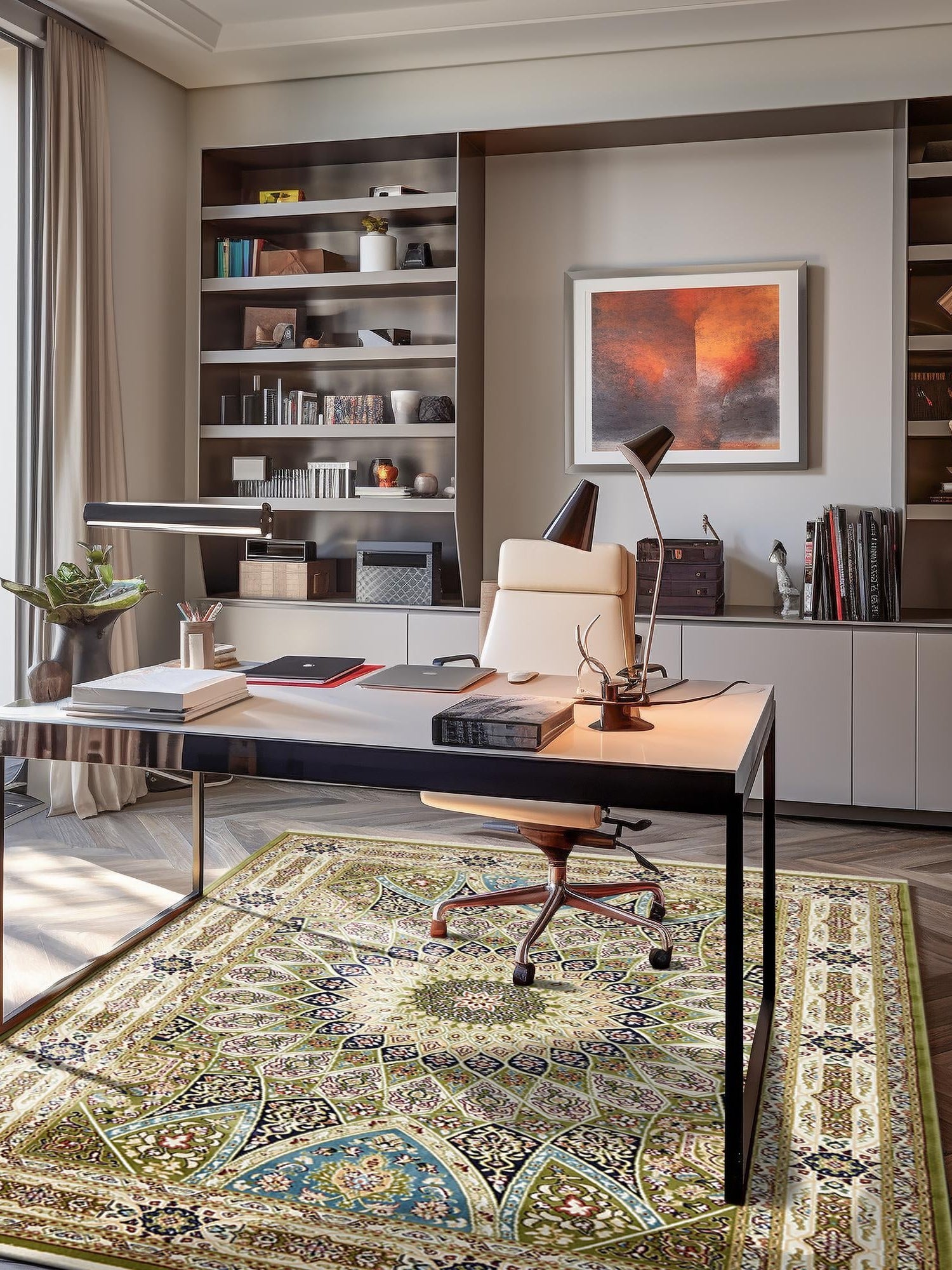 Green 3' 1 x 5' 3 Narenj Rectangle Area Rug 85% Polypropylene & 15% Polyester Traditional Classic Carpet for Living, Dining, Bedrooms, Office for Sale at Rug Engine