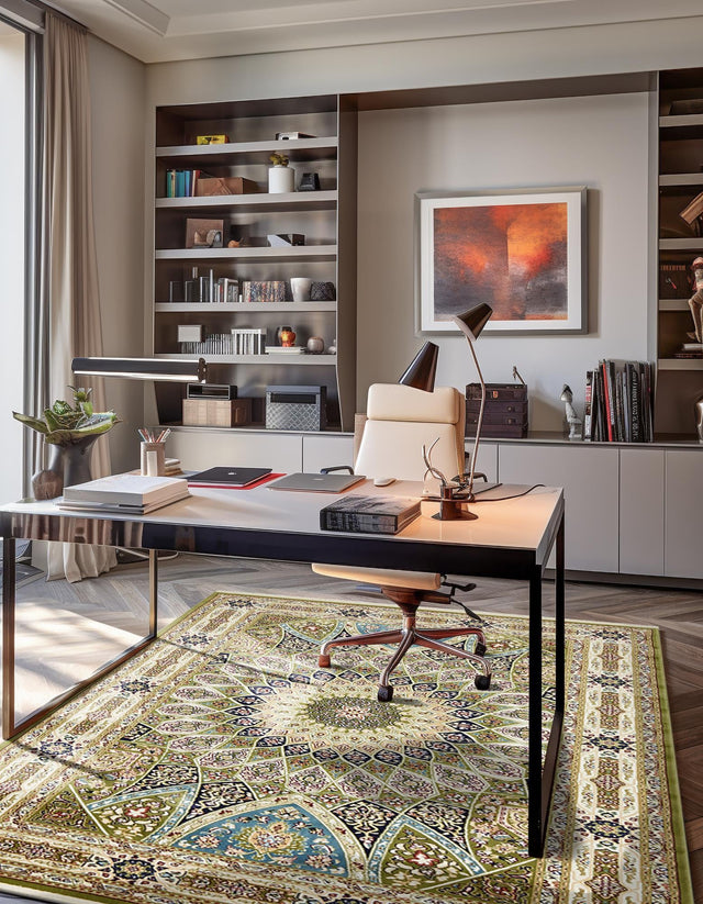 Green 7' 10 x 10' Narenj Rectangle Area Rug 85% Polypropylene & 15% Polyester Traditional Classic Carpet for Living, Dining, Bedrooms, Office for Sale at Rug Engine