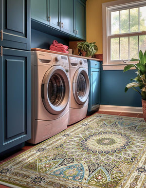 Green 10' x 13' Narenj Rectangle Area Rug 85% Polypropylene & 15% Polyester Traditional Classic Carpet for Living, Dining, Bedrooms, Office for Sale at Rug Engine