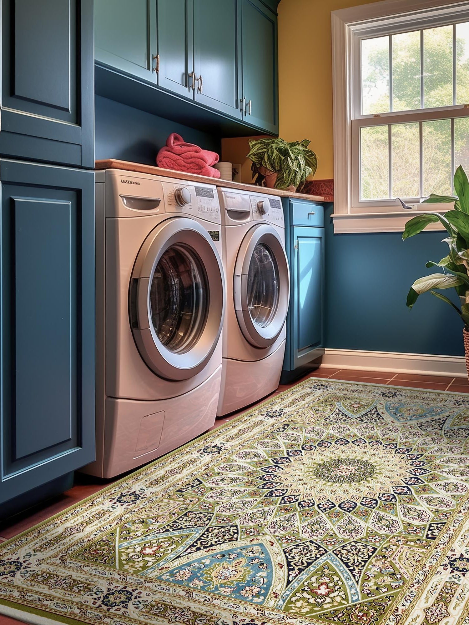 Green 7' 10 x 10' Narenj Rectangle Area Rug 85% Polypropylene & 15% Polyester Traditional Classic Carpet for Living, Dining, Bedrooms, Office for Sale at Rug Engine