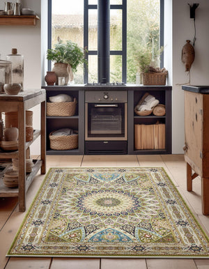 Green 10' x 13' Narenj Rectangle Area Rug 85% Polypropylene & 15% Polyester Traditional Classic Carpet for Living, Dining, Bedrooms, Office for Sale at Rug Engine