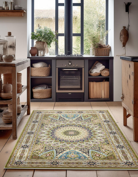 Green 10' x 13' Narenj Rectangle Area Rug 85% Polypropylene & 15% Polyester Traditional Classic Carpet for Living, Dining, Bedrooms, Office for Sale at Rug Engine