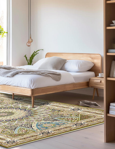Green 10' x 13' Narenj Rectangle Area Rug 85% Polypropylene & 15% Polyester Traditional Classic Carpet for Living, Dining, Bedrooms, Office for Sale at Rug Engine