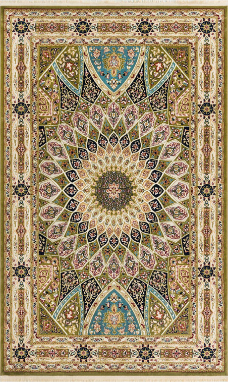 Green 5' 3 x 8' Narenj Rectangle Area Rug 85% Polypropylene & 15% Polyester Traditional Classic Carpet for Living, Dining, Bedrooms, Office for Sale at Rug Engine
