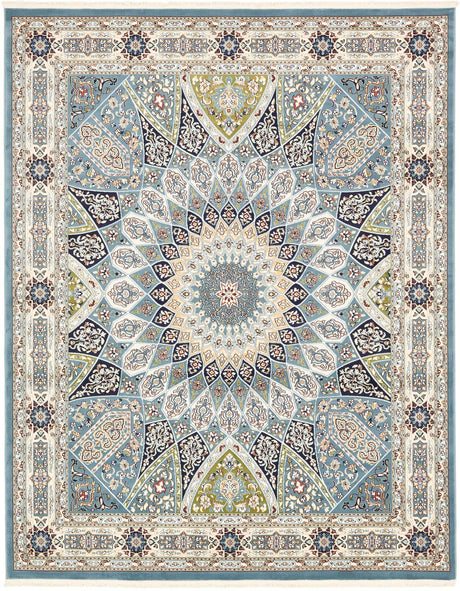 Blue 7' 10 x 10' Narenj Rectangle Area Rug 85% Polypropylene & 15% Polyester Traditional Classic Carpet for Living, Dining, Bedrooms, Office for Sale at Rug Engine