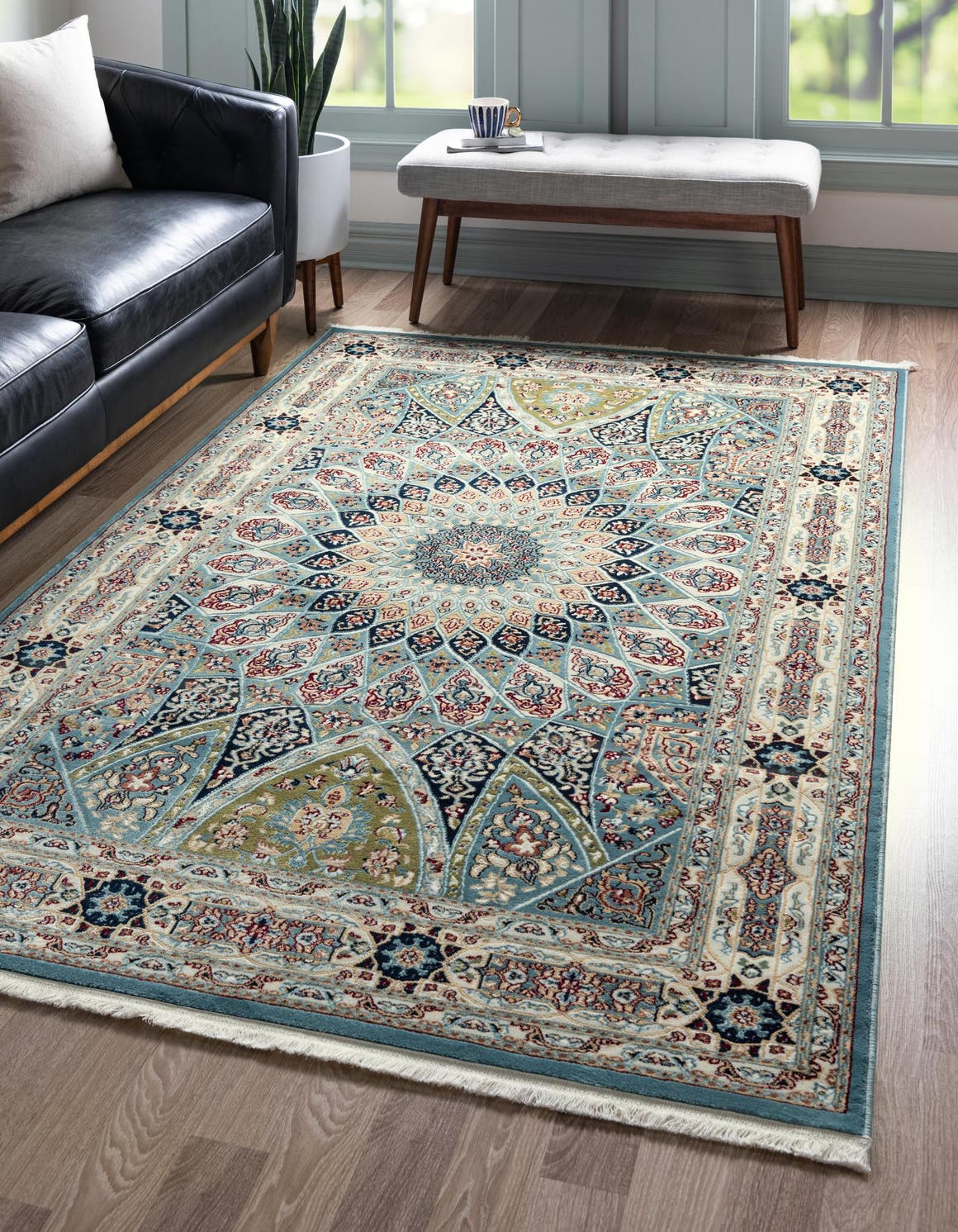 Blue 10' x 13' Narenj Rectangle Area Rug 85% Polypropylene & 15% Polyester Traditional Classic Carpet for Living, Dining, Bedrooms, Office for Sale at Rug Engine