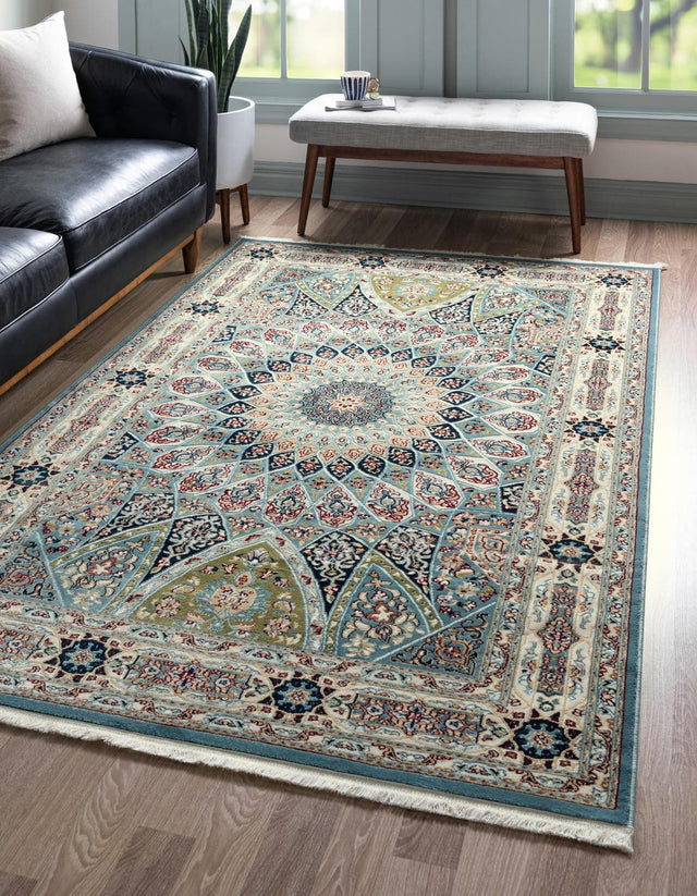 Blue 5' 3 x 8' Narenj Rectangle Area Rug 85% Polypropylene & 15% Polyester Traditional Classic Carpet for Living, Dining, Bedrooms, Office for Sale at Rug Engine