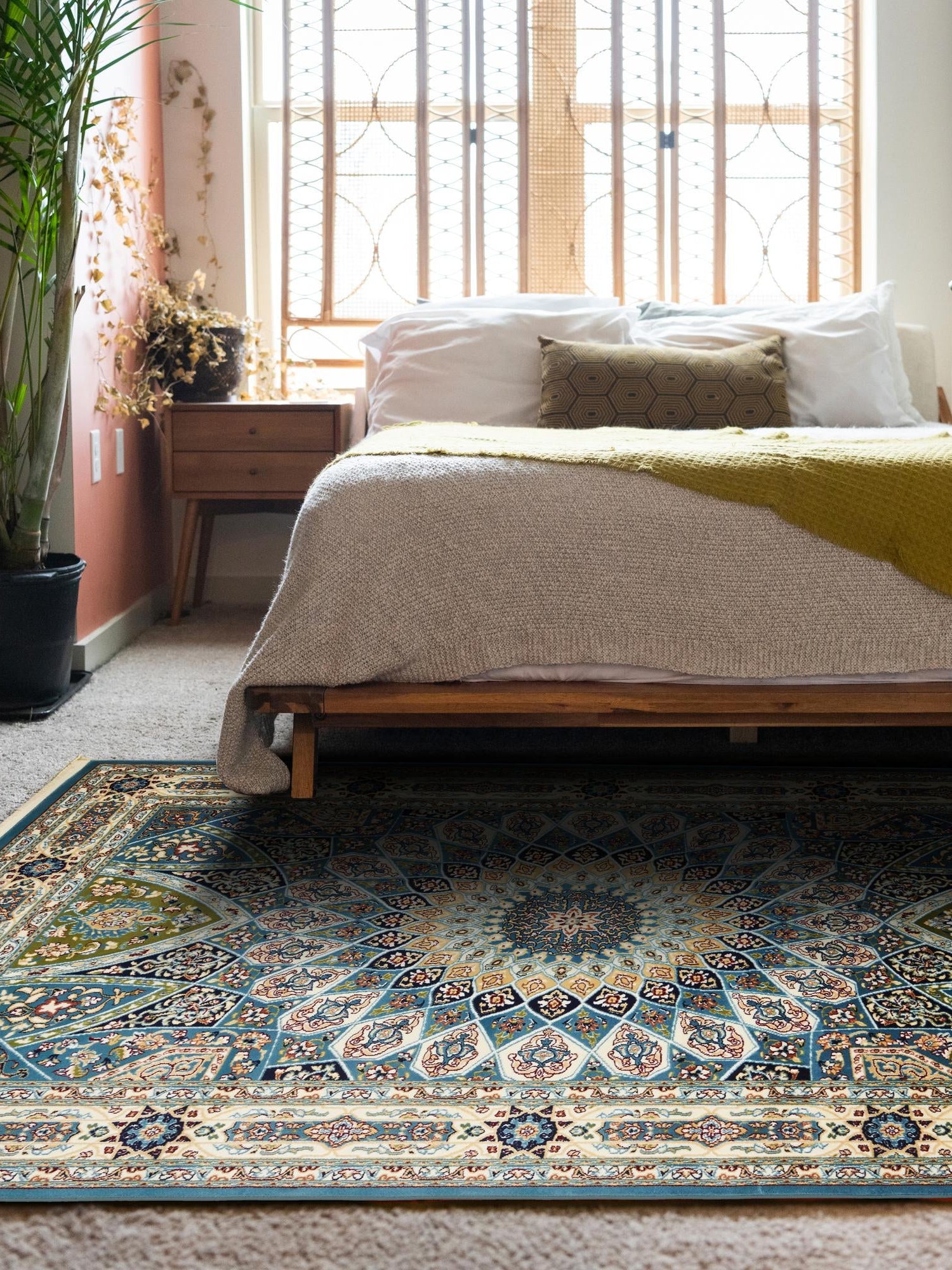 Blue 4' 1 x 6' 1 Narenj Rectangle Area Rug 85% Polypropylene & 15% Polyester Traditional Classic Carpet for Living, Dining, Bedrooms, Office for Sale at Rug Engine