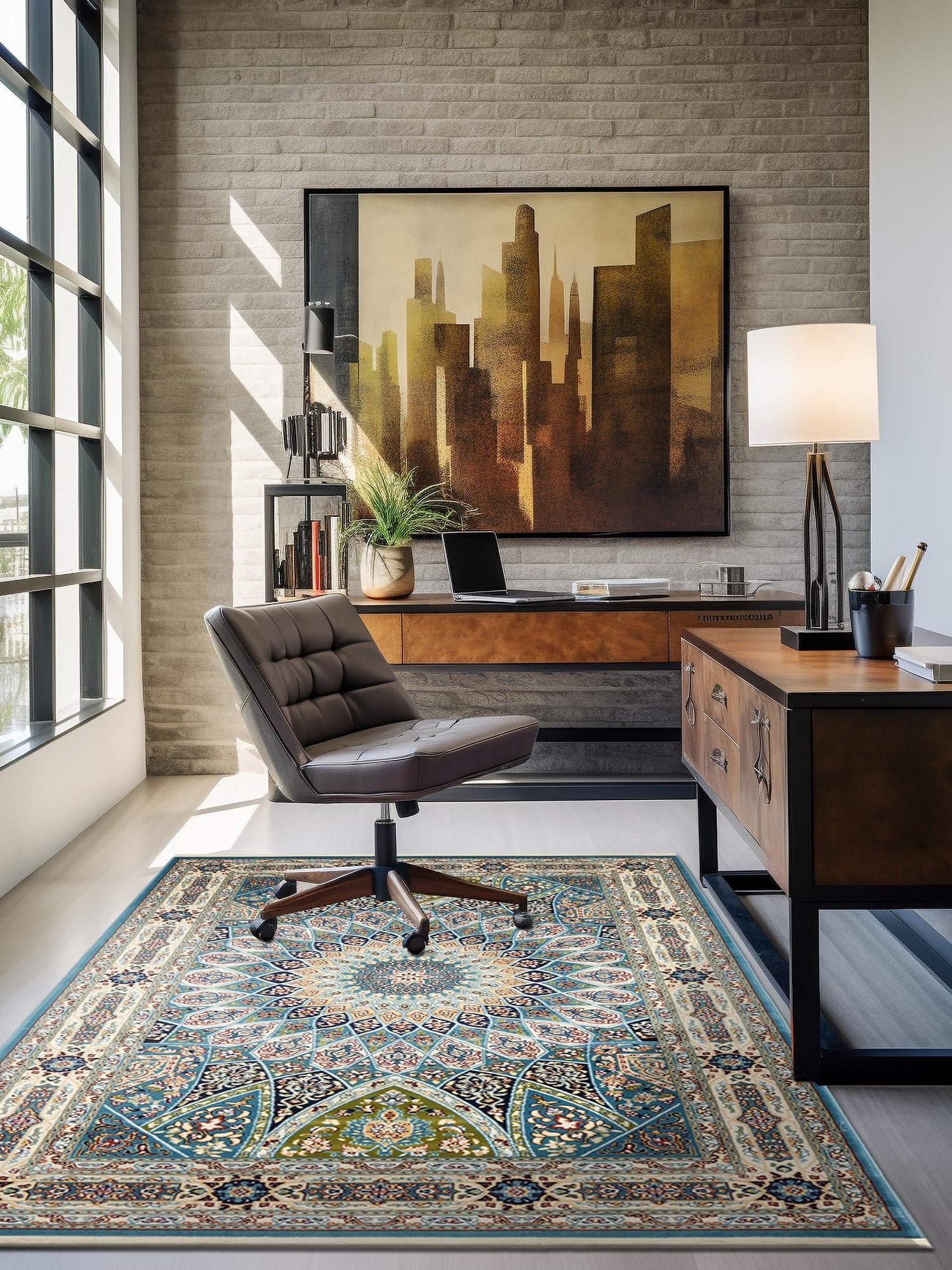 Blue 7' 10 x 11' Narenj Rectangle Area Rug 85% Polypropylene & 15% Polyester Traditional Classic Carpet for Living, Dining, Bedrooms, Office for Sale at Rug Engine