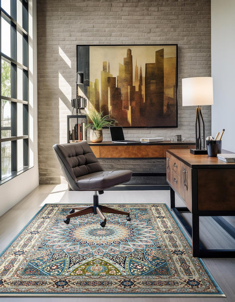 Blue 7' 10 x 10' Narenj Rectangle Area Rug 85% Polypropylene & 15% Polyester Traditional Classic Carpet for Living, Dining, Bedrooms, Office for Sale at Rug Engine