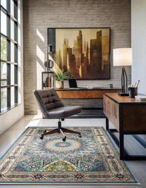 Blue 4' 1 x 6' 1 Narenj Rectangle Area Rug 85% Polypropylene & 15% Polyester Traditional Classic Carpet for Living, Dining, Bedrooms, Office for Sale at Rug Engine