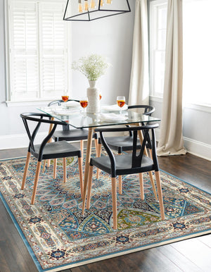 Blue 6' 1 x 9' Narenj Rectangle Area Rug 85% Polypropylene & 15% Polyester Traditional Classic Carpet for Living, Dining, Bedrooms, Office for Sale at Rug Engine