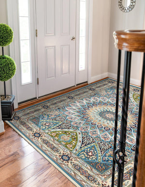 Blue 10' x 14' 1 Narenj Rectangle Area Rug 85% Polypropylene & 15% Polyester Traditional Classic Carpet for Living, Dining, Bedrooms, Office for Sale at Rug Engine