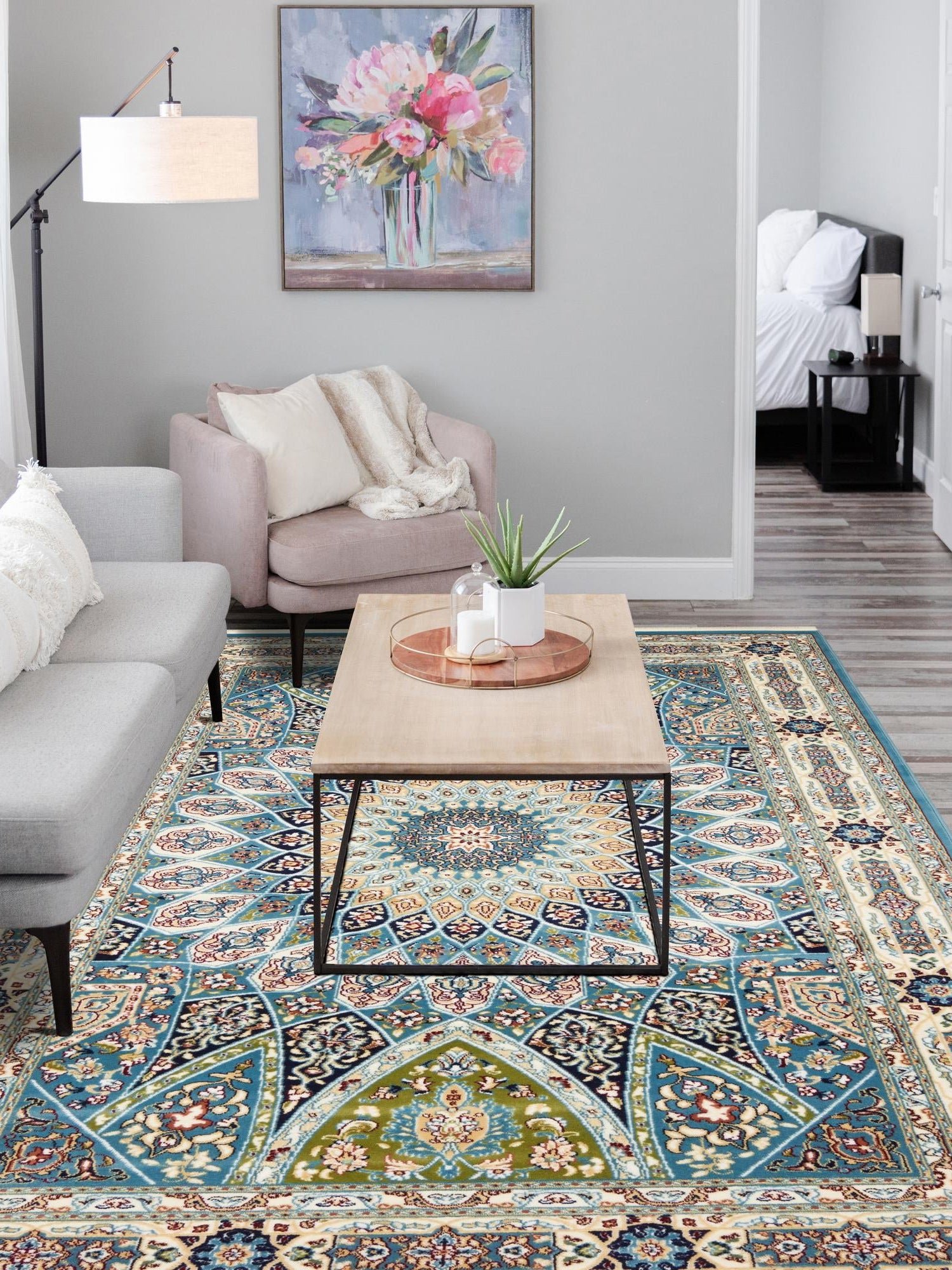 Blue 10' x 14' 1 Narenj Rectangle Area Rug 85% Polypropylene & 15% Polyester Traditional Classic Carpet for Living, Dining, Bedrooms, Office for Sale at Rug Engine
