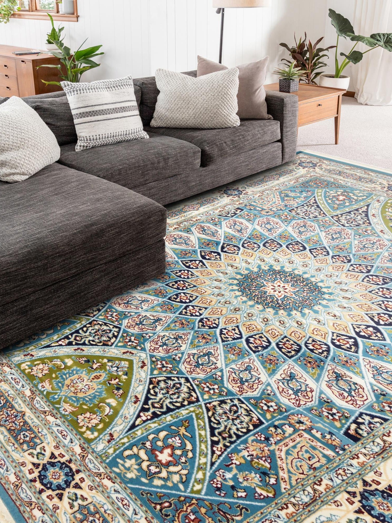 Blue 6' 1 x 9' Narenj Rectangle Area Rug 85% Polypropylene & 15% Polyester Traditional Classic Carpet for Living, Dining, Bedrooms, Office for Sale at Rug Engine