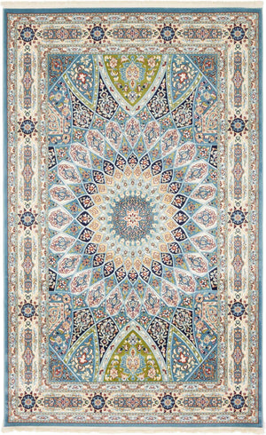 Blue 5' 3 x 8' Narenj Rectangle Area Rug 85% Polypropylene & 15% Polyester Traditional Classic Carpet for Living, Dining, Bedrooms, Office for Sale at Rug Engine