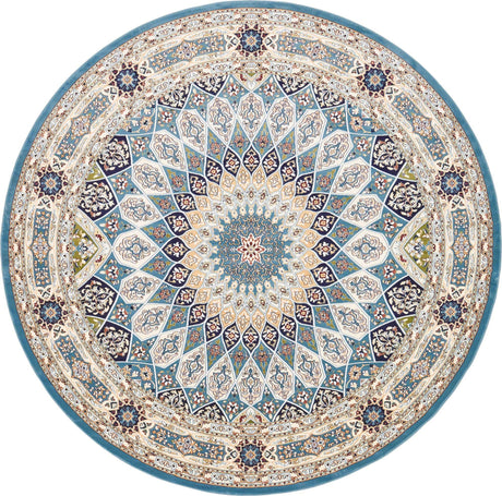 Blue 10' x 10' Narenj Round Area Rug 85% Polypropylene & 15% Polyester Traditional Classic Carpet for Living, Dining, Bedrooms, Office for Sale at Rug Engine