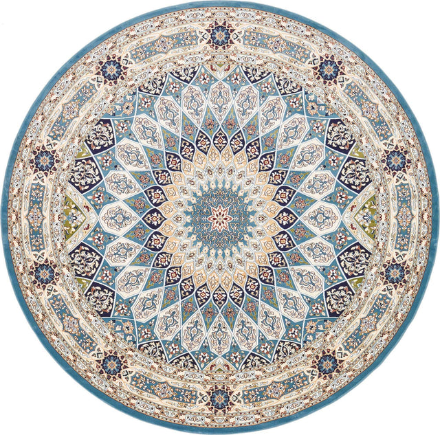 Blue 10' x 10' Narenj Round Area Rug 85% Polypropylene & 15% Polyester Traditional Classic Carpet for Living, Dining, Bedrooms, Office for Sale at Rug Engine